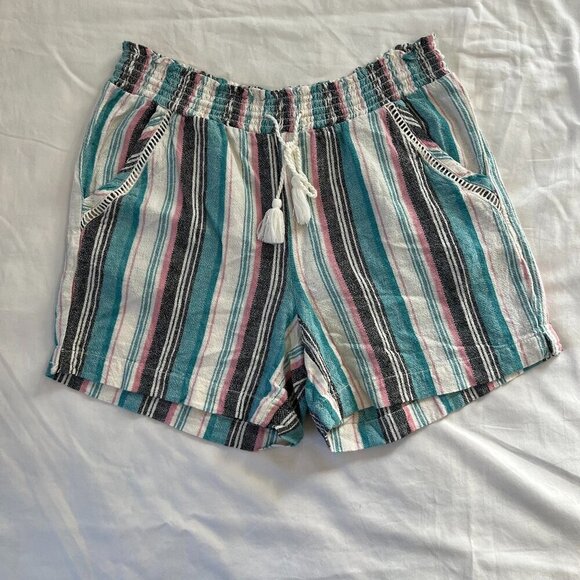 Briggs Pants - Briggs Stripe Linen Blend Drawstring High Waist Shorts (Set of 3) | Size M